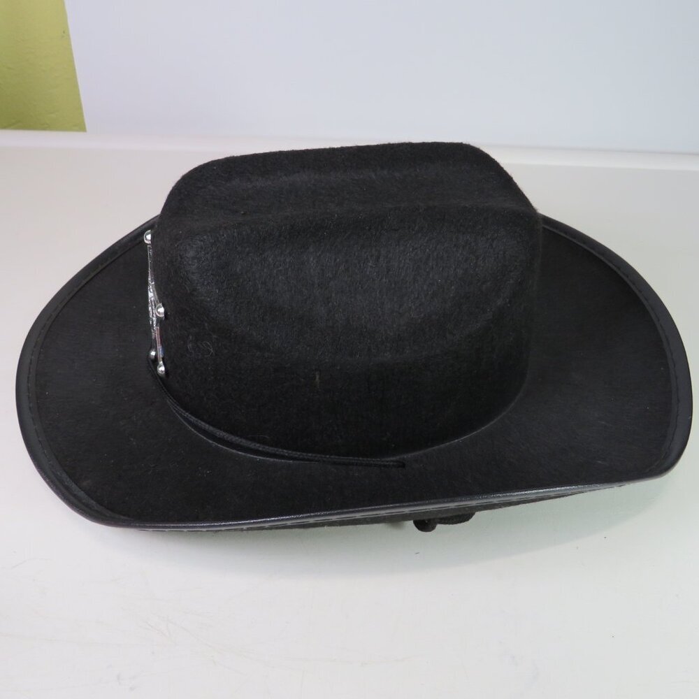 VTG Black Western Firm Felt Hat w sheriff's badge attached CHILD SIZE - Picture 4 of 8